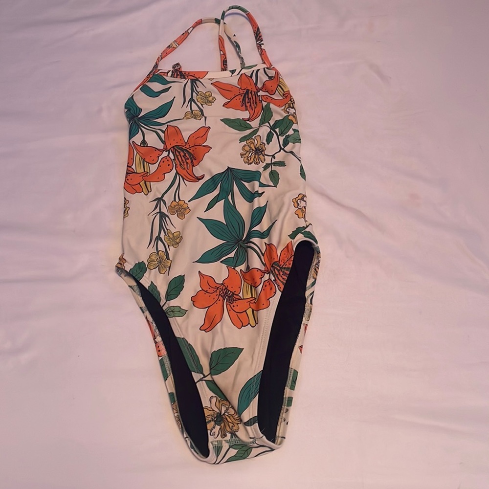 Jolyn Clothing Floral One Piece Swimsuit - Orange and Green